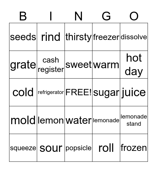 lemonade Bingo Card