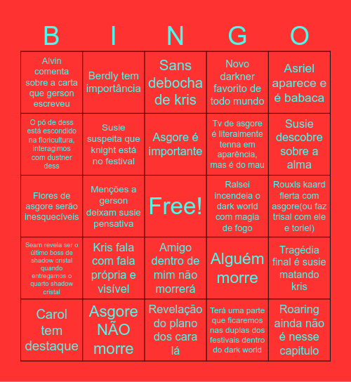 Deltarune 5 Bingo Card