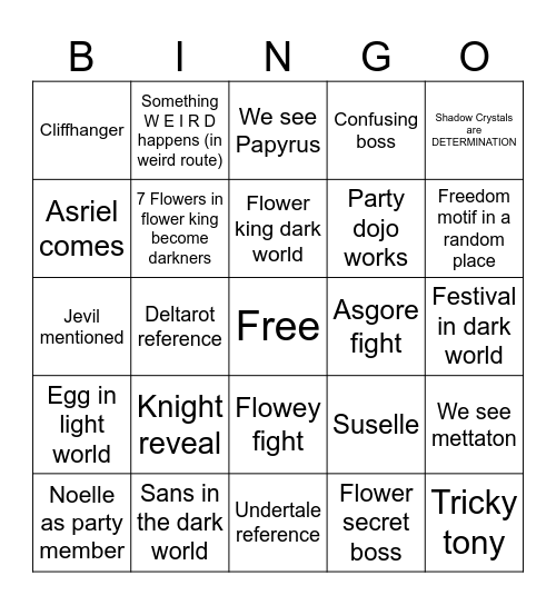 Deltarune chapter 5 bingo Card