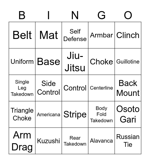 Jiu-Jitsu Bingo Card