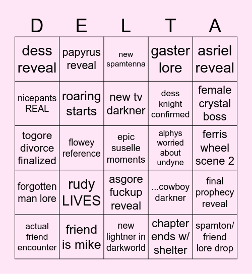 Avery's Deltarune Ch5 Bingo Card