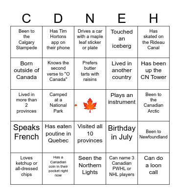 Happy Canada d'Eh! Bingo Card
