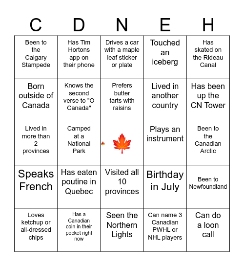 Happy Canada d'Eh! Bingo Card