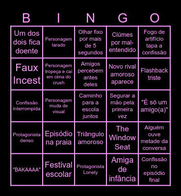 Romance Anime Bingo Card