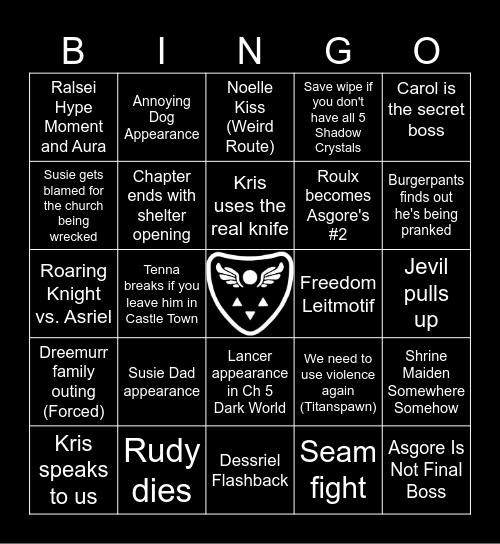 Deltarune Chapter 5 Bingo Card