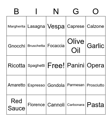Italian Bingo Card