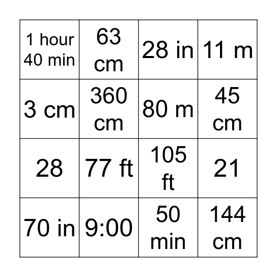 Exam Bingo Card