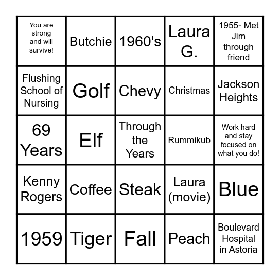 Joanie Bingo Card