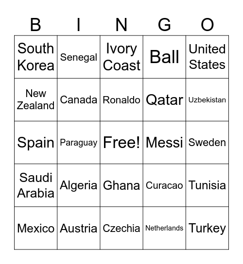 FIFA World Cup Bingo! Bingo Card