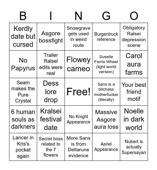Deltarune Chapter 5 Bingo Card