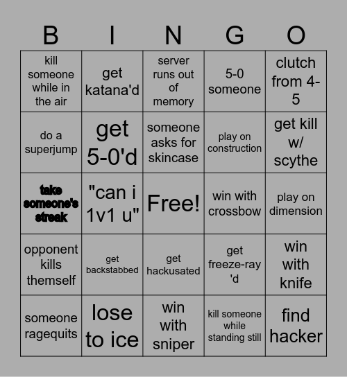 RIVALS BINGO Card