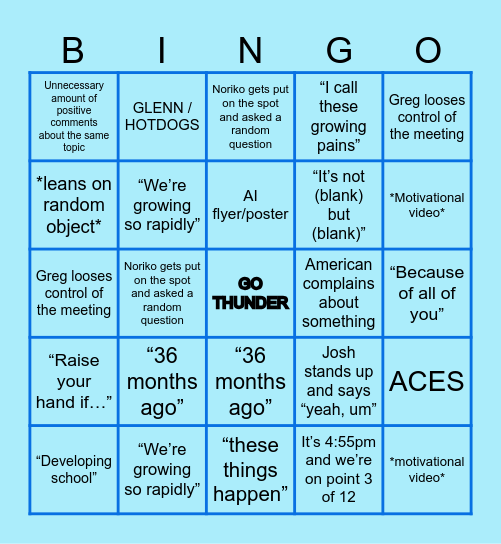Staff Meeting Bingo Card