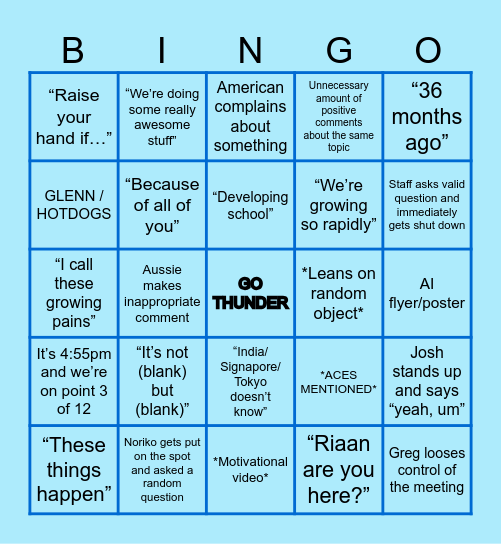 Staff Meeting Bingo Card