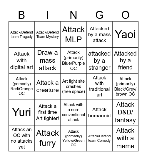 ARTFIGHT Bingo Card