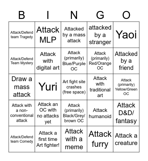 ARTFIGHT Bingo Card
