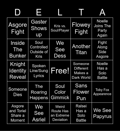 Deltarune (Chapter 5) Tomorrow Bingo Card