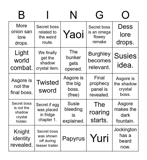 Fentarune Fapter Five Bingo Card