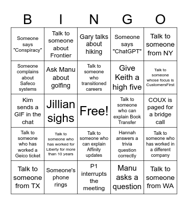 Customer Operations BINGO Card