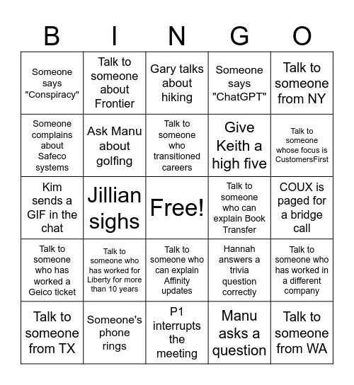 Customer Operations BINGO Card