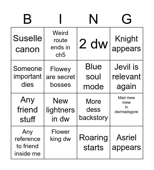 Deltarune chapter 5 predictions Bingo Card