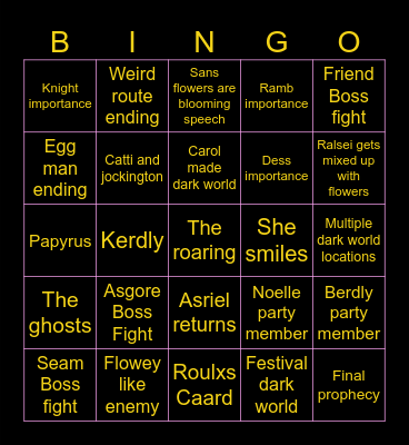 Chapter 5 Deltarune Bingo Card