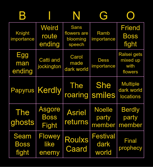 Chapter 5 Deltarune Bingo Card