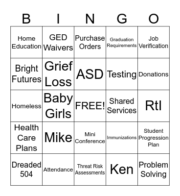 Student Services  Bingo Card