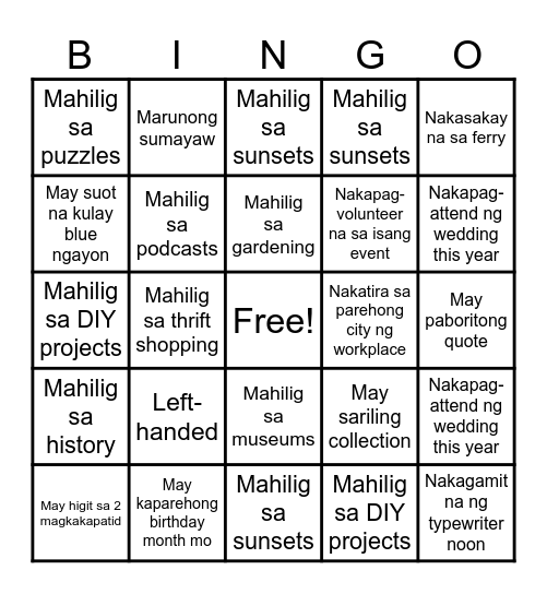 Untitled Bingo Card