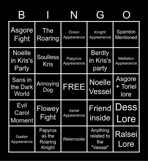 Deltarune CH.5 Bingo Card