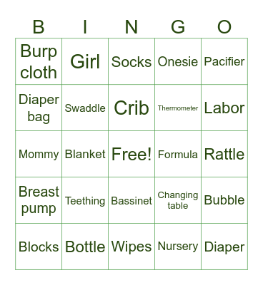 Baby Shower Bingo Card