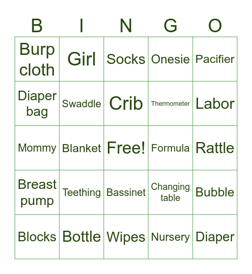 Baby Shower Bingo Card