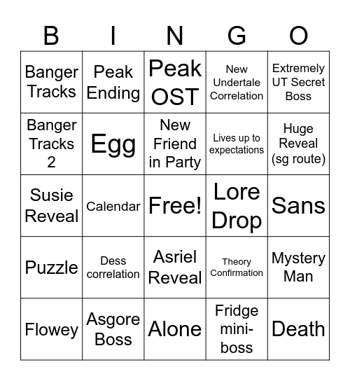 Deltarune Ch5 Bingo Card Bingo Card
