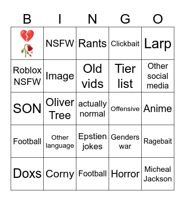 Tiktok bingo Card