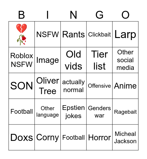 Tiktok bingo Card