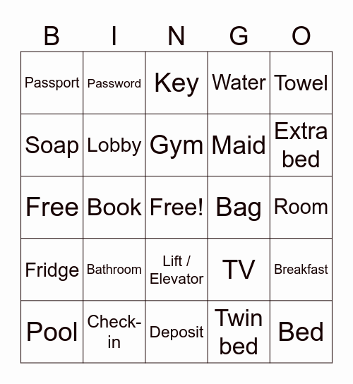 Hotel Bingo Card