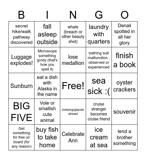 baked ala$ka Bingo Card