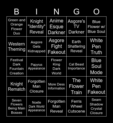Deltarune Chapter 5 Bingo Card