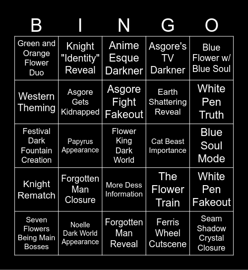 Deltarune Chapter 5 Bingo Card