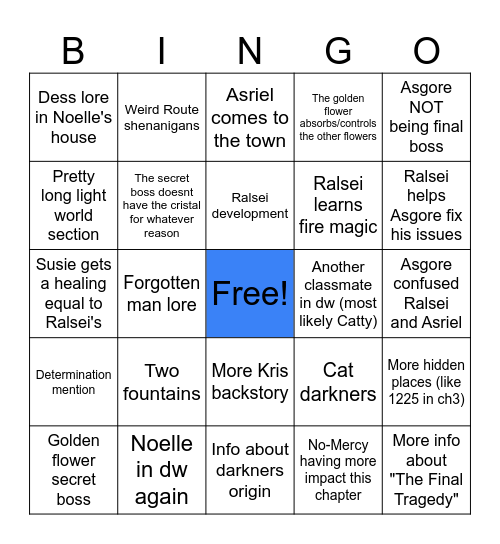 Deltarune Ch5 Bingo Card