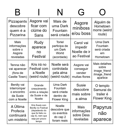 Bingo de Deltarune Bingo Card