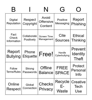DIGITAL CITIZENSHIP BINGO Card