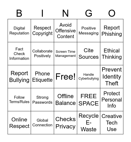 DIGITAL CITIZENSHIP BINGO Card