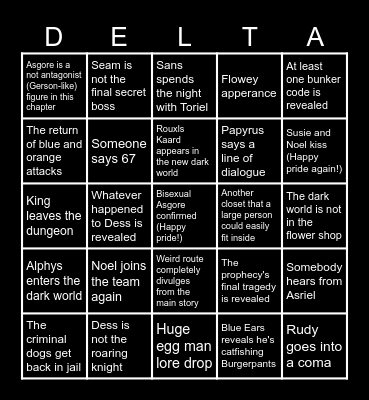 Deltarune Chapter 5! Bingo Card