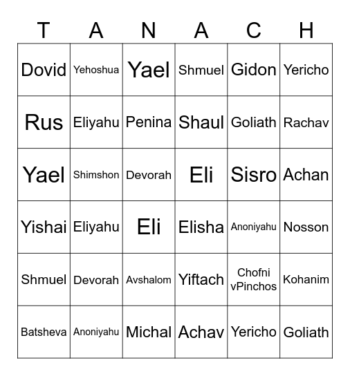 Tanach Bingo Card