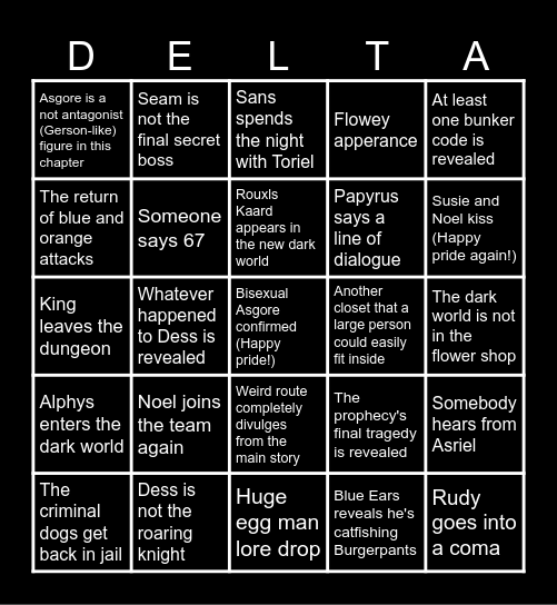 Deltarune Chapter 5! Bingo Card