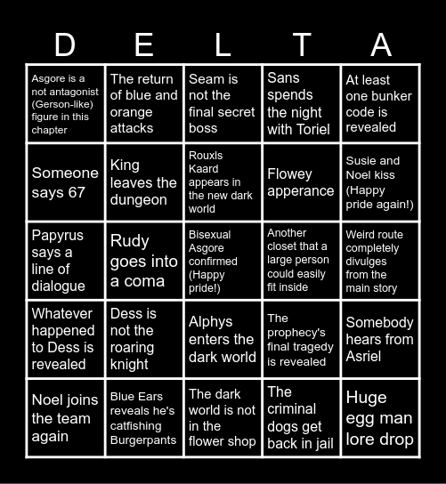 Deltarune Chapter 5! Bingo Card