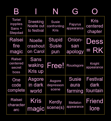 Deltarune Chapter 5 Bingo card Bingo Card