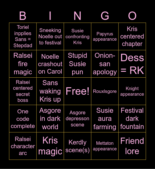 Deltarune Chapter 5 Bingo card Bingo Card
