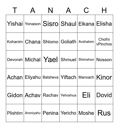 Tanach Bingo Card