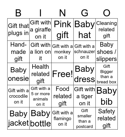 Nakita's Baby Bingo Card